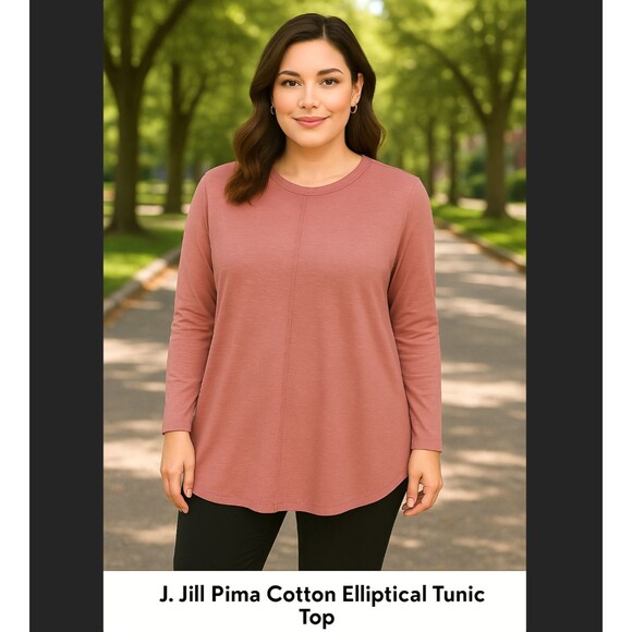 J. Jill Pima Elliptical Tunic Top Sz Large Petite Mauve Pink Long Sleeve Cotton - Picture 1 of 14
